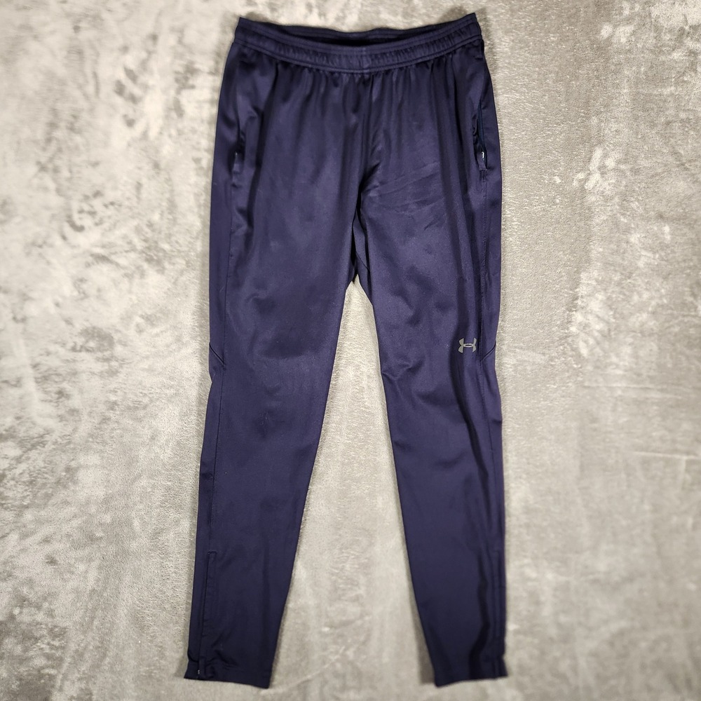 Under Armour Track Pants Mens Large Navy Blue Excellent Fitted Tapered Joggers